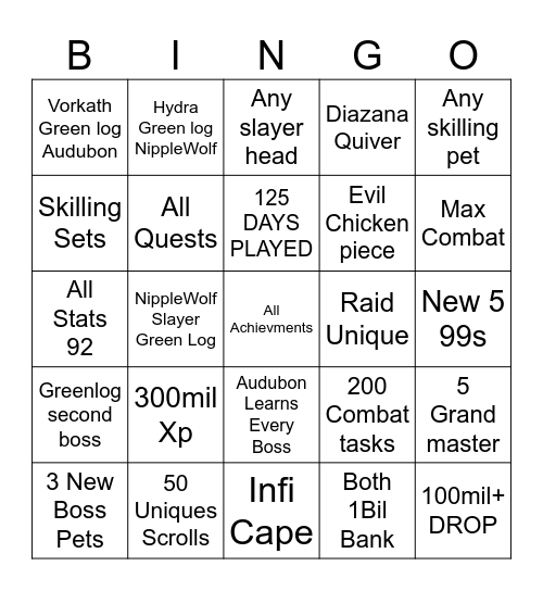 OSRS Bingo Card