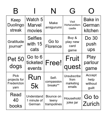 New Year's Bingo Card