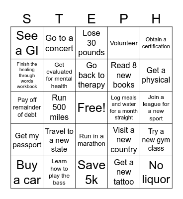 2025 Bingo Goals Bingo Card