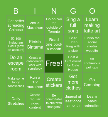 Bob's 2025 New Year Resolution Bingo Card