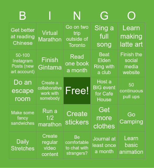 Bob's 2025 New Year Resolution Bingo Card