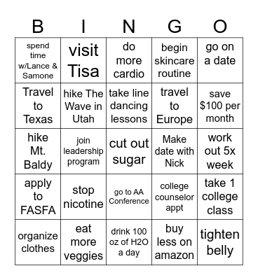 2025 Goal Bingo Card