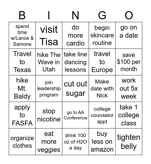 2025 Goal Bingo Card