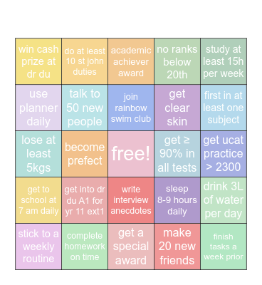 2025 Goals Bingo Card