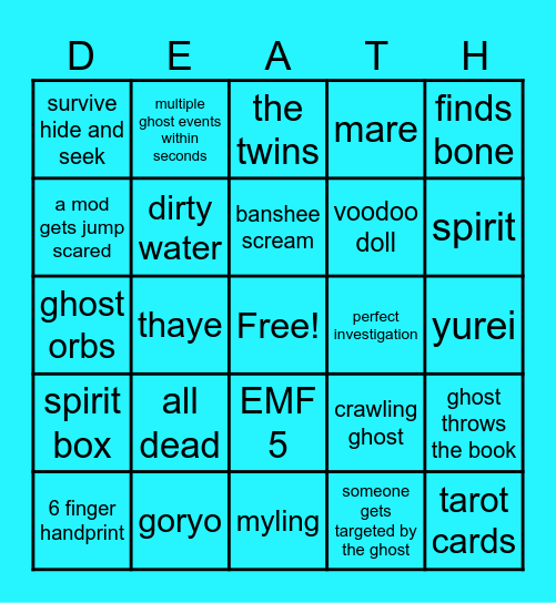 PHASMO Bingo Card