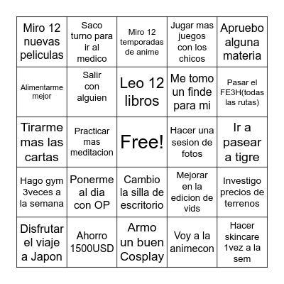 2025 Resolutions Bingo Card