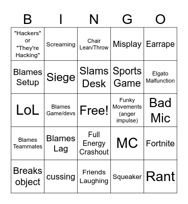Gamer Rage Comp Bingo Card