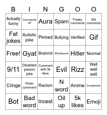 Ig reels Bingo Card