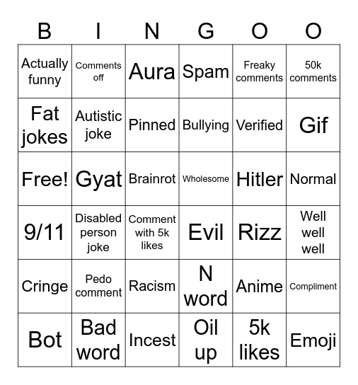 Ig reels Bingo Card