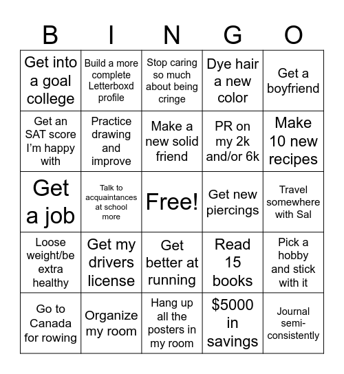 2025 goals Bingo Card