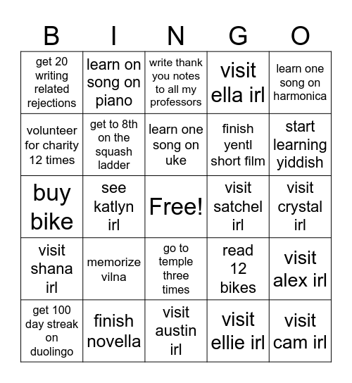 resolutions! Bingo Card