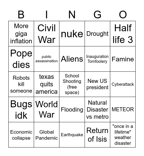 Apocalypse Bingo Card