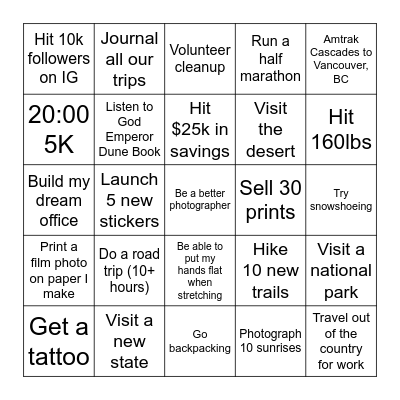 Evan 2025 Bingo Card