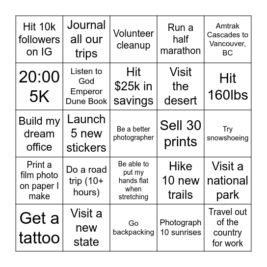 Evan 2025 Bingo Card