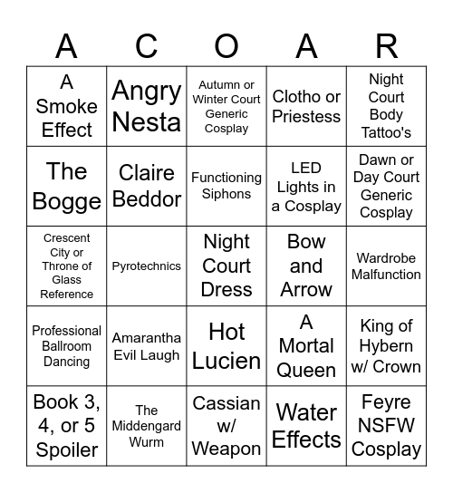 Starfall Ball Bingo Card