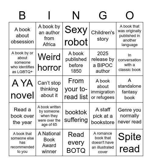 2025 Book Club Bingo Card