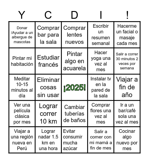 Resoluciones 2025 Bingo Card