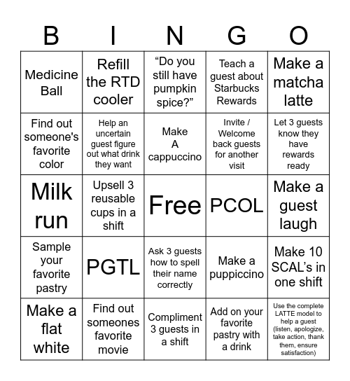 Barista Bingo! Bingo Card