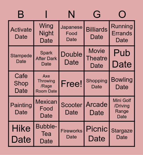 Bear Date Bingo Card