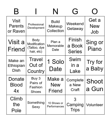 Sydney's 2025 Bingo Card