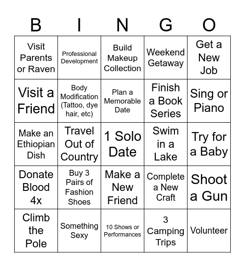 Sydney's 2025 Bingo Card