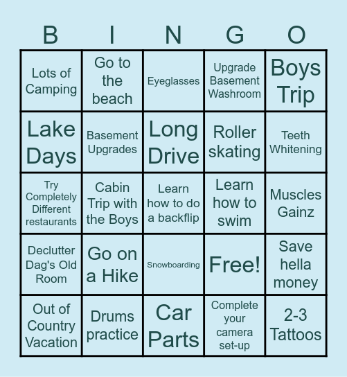 2025 Goals Bingo Card