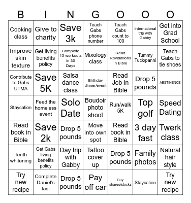 2025 Goal Bingo Board Bingo Card