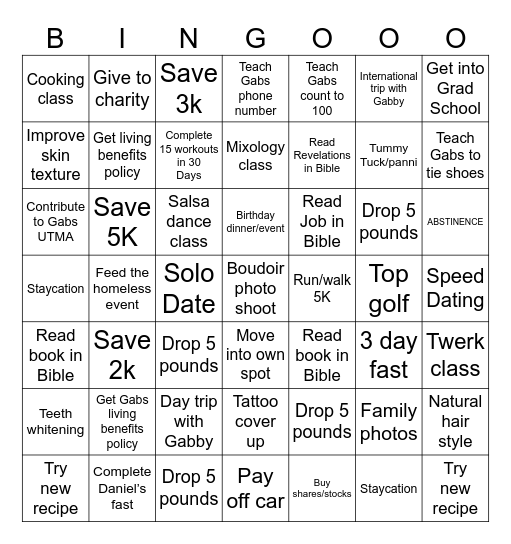 2025 Goal Bingo Board Bingo Card