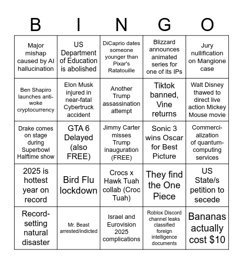 2025 Sort of Silly Bingo Card