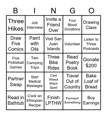 2025 Activity Bingo Card
