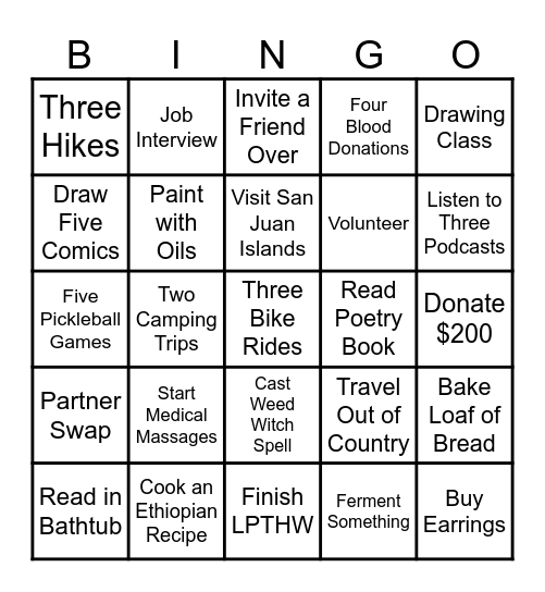 2025 Activity Bingo Card