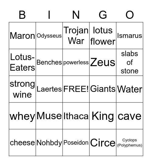 The Odyssey Bingo! (Part I) Bingo Card