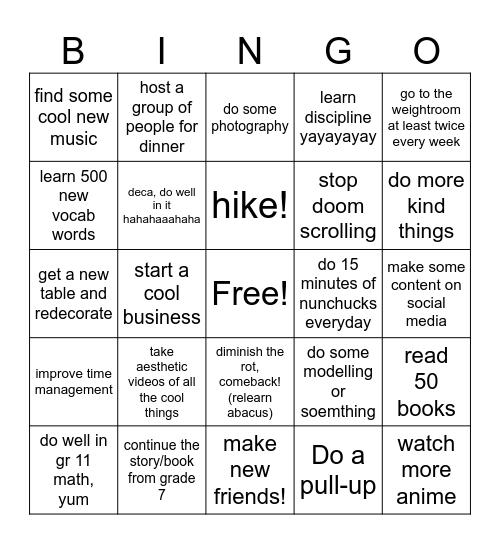 2025 Goals//Bucket List Bingo Card