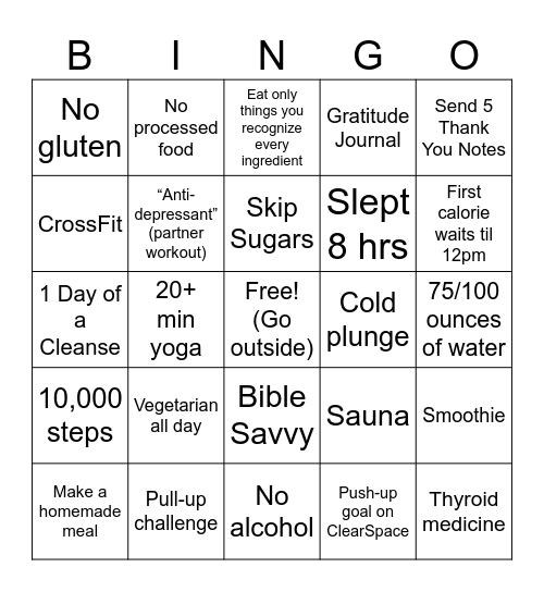 Daily Health Challenge 2025 Bingo Card