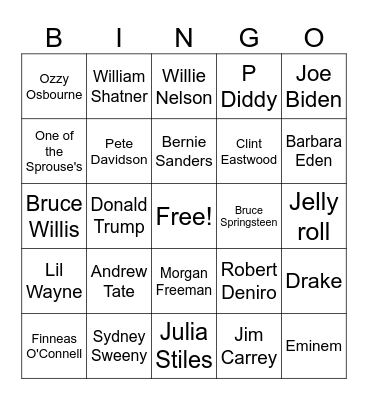 Celebrity Death Bingo 2025 Bingo Card