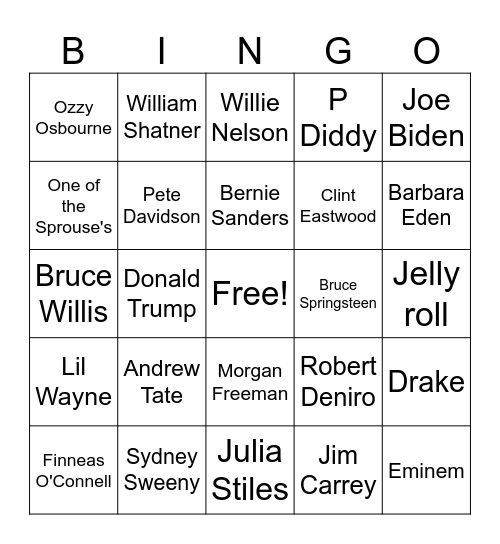 Celebrity Death Bingo 2025 Bingo Card