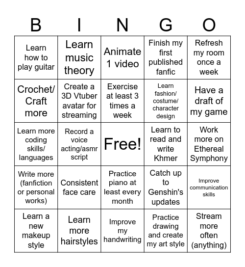 2025 Resolution Bingo Card