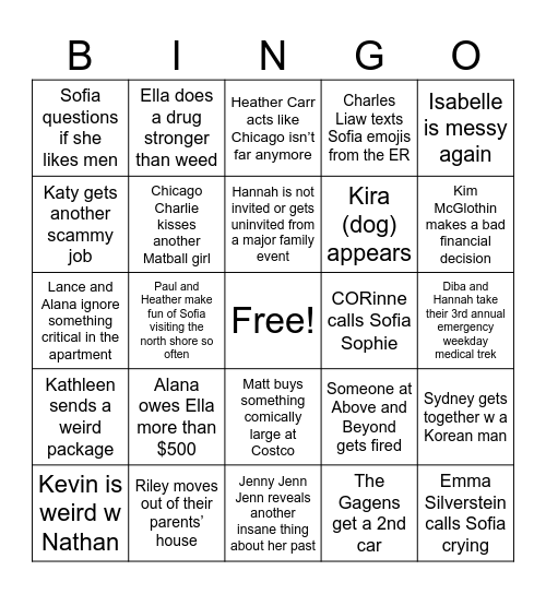 Hannah Bingo Card