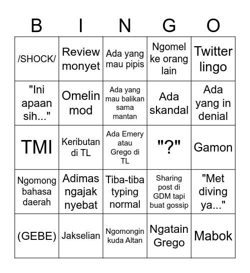 BINGO OF THE DAY Bingo Card