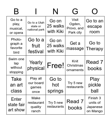 New Years Resolutions Bingo Card