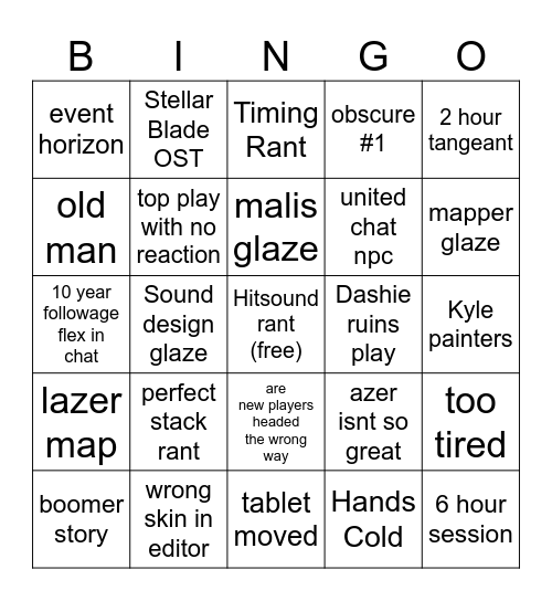 Azer stream experience Bingo Card