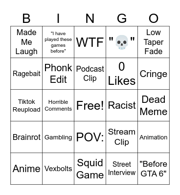 INSTAGRAM REELS Bingo Card
