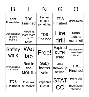 OCME Bingo Card Bingo Card