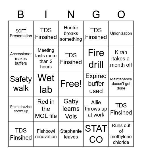OCME Bingo Card Bingo Card