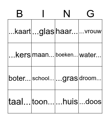 samengestelde woorden Bingo Card