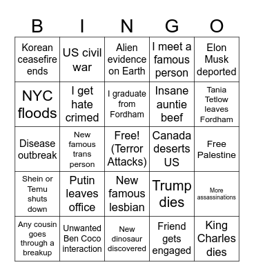 Neptune's 2025 Bingo Card