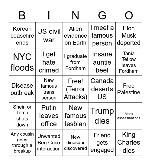 Neptune's 2025 Bingo Card