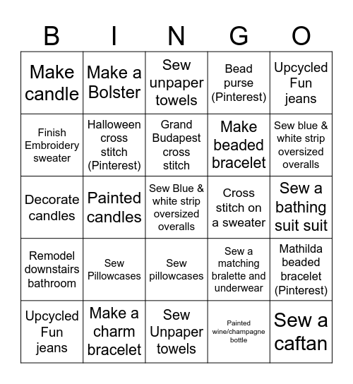 2025 Crafting Bingo Card