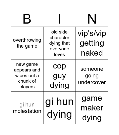 squid game bingo Card