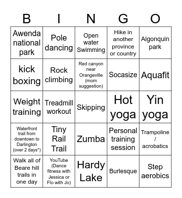 2025 Workout Bingo Card